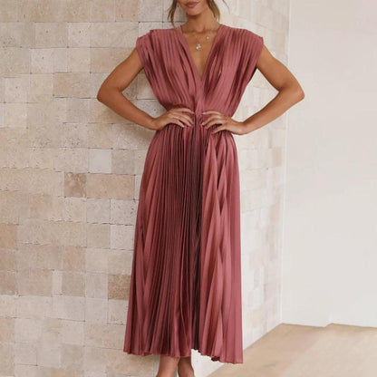 Maxi Jurk Plissé Vrouwen – Elegante Lange Jurk voor Feest en Ceremonie