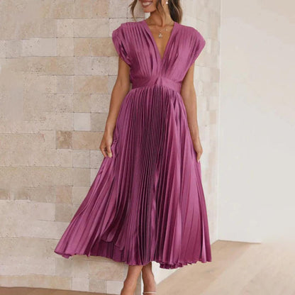Maxi Jurk Plissé Vrouwen – Elegante Lange Jurk voor Feest en Ceremonie