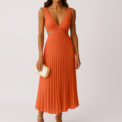 Plissé Jurk Dames – Elegante Satijnen Jurk voor Feest en Ceremonie