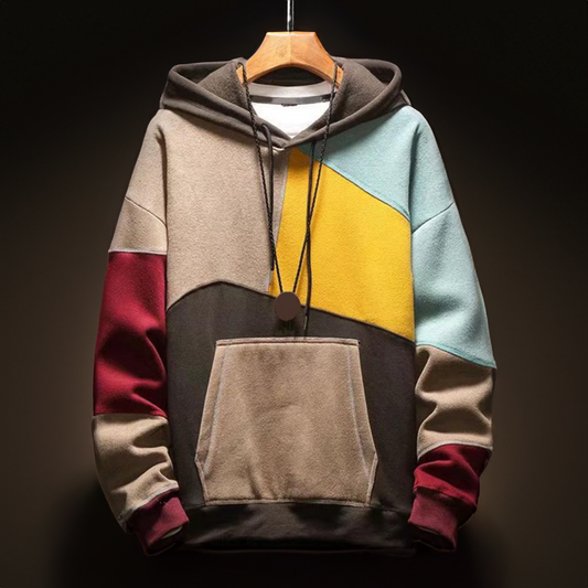 Heren Hoodie Patchwork – Hip-Hop Stijl, Comfortabele en Trendy Sweatshirt