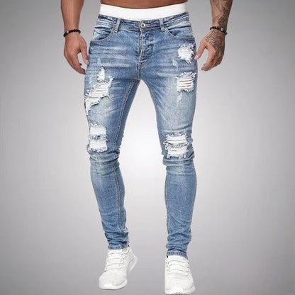 Jeans voor Heren – Gescheurde Denim Broek met Slim Fit en Comfort