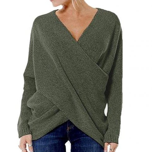 Damespullover – Gekruiste voorkant, trendy en comfortabele trui voor dames