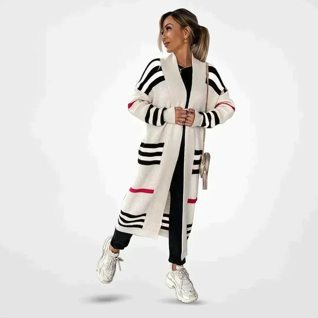 Gestreepte Dames Vest – Stijlvol Gebreid Vest met Lange Mouwen voor Herfst