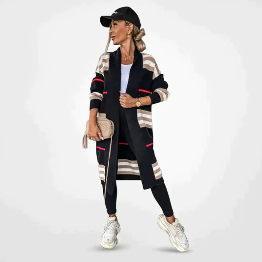 Gestreepte Dames Vest – Stijlvol Gebreid Vest met Lange Mouwen voor Herfst