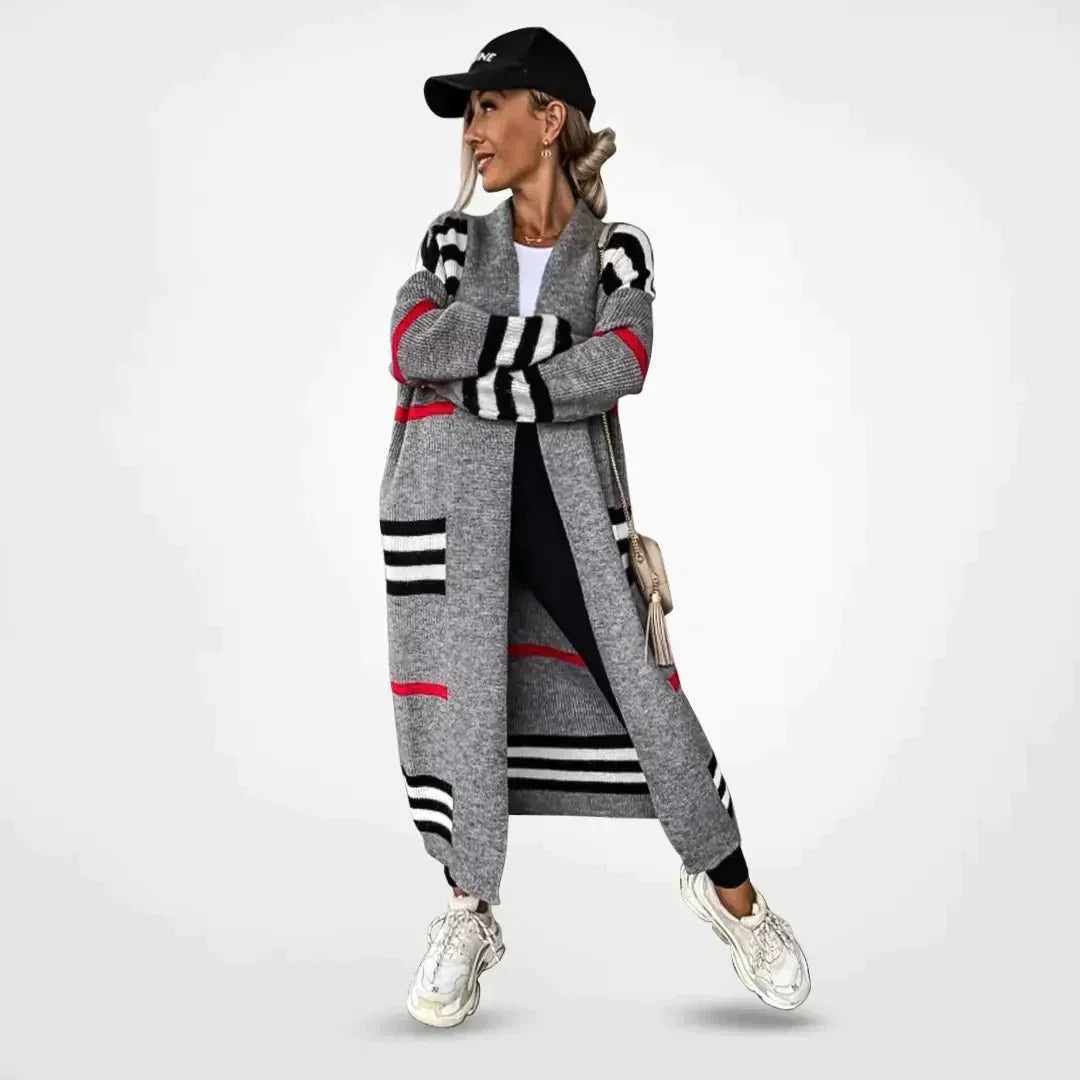 Gestreepte Dames Vest – Stijlvol Gebreid Vest met Lange Mouwen voor Herfst