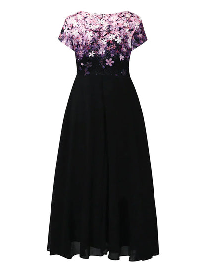 Bloemenjurk dames – Elegante bloemenjurk met korte mouwen voor zomerfeest