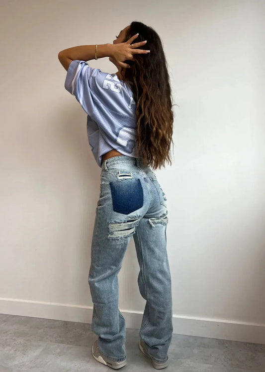 Vintage Gescheurde Jeans Dames - Modieuze Slim Fit Denim met Hoge Taille