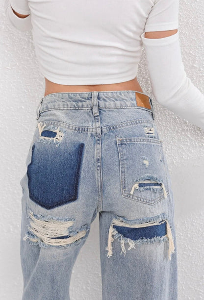 Vintage Gescheurde Jeans Dames - Modieuze Slim Fit Denim met Hoge Taille